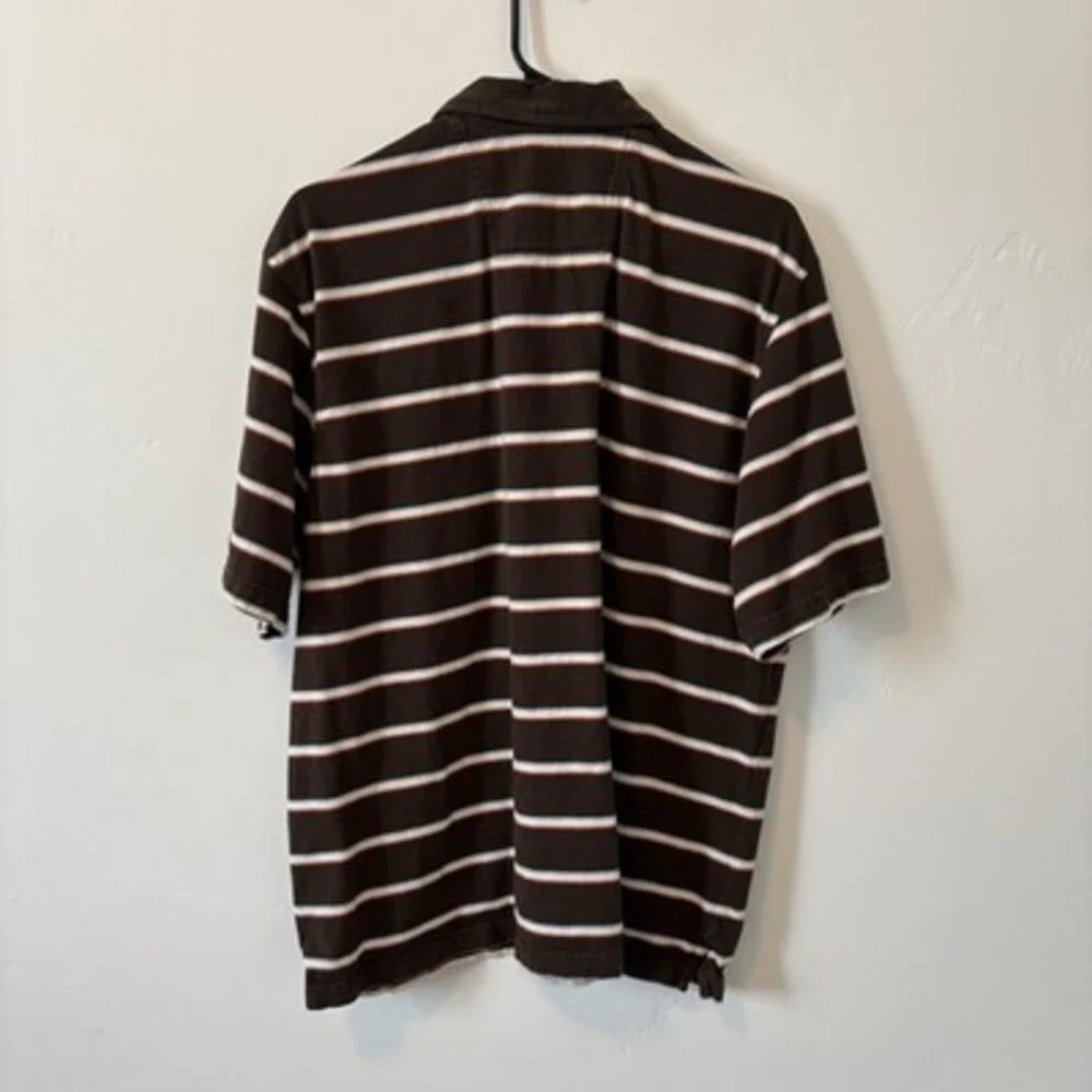Eddie Bauer Men's XL Striped Short Sleeve Collared Cotton Polo Shirt, Brown